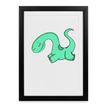 Motif Dino Dinosaure Vert - Affiche encadrée (27 × 37 cm) - noir - Devant
