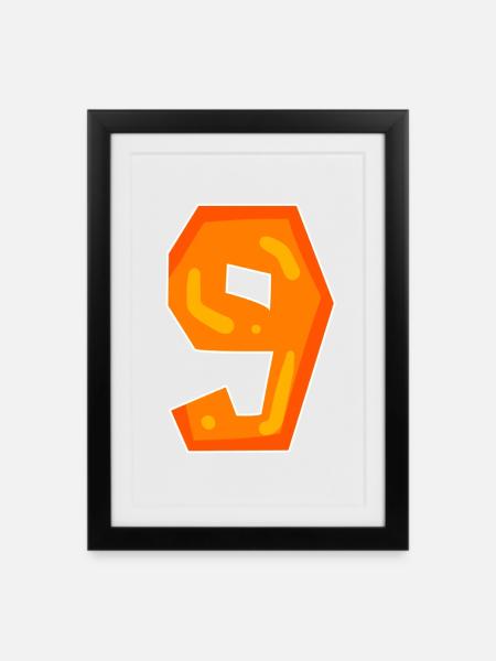 Zahl 9 - Neun - 9 Motiv Orange - Gerahmtes Poster (27 × 37 cm) - Schwarz