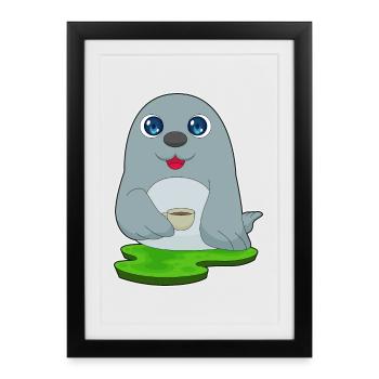 Tasse à café Seal - Affiche encadrée (27 × 37 cm) - noir - Devant