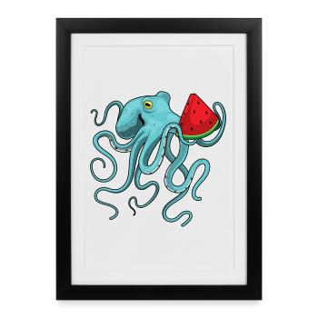 Poulpe Pastèque - Affiche encadrée (27 × 37 cm) - noir - Devant