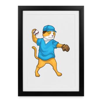 Sports de gants de baseball de baseball Cat - Affiche encadrée (27 × 37 cm) - noir - Devant
