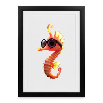 Seahorse Aquarist Angler Cute Seahorse - Framed poster (27 × 37 cm) - black - Front