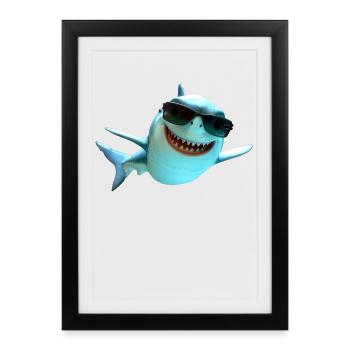 Hai Haifisch Tigerhai Grauhai Haie Weißer Hai - Gerahmtes Poster (27 × 37 cm) - Schwarz - Vorne