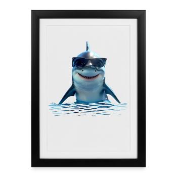 Shark Shark Tiger Shark Gray Shark Sharks Great White Shark - Framed poster (27 × 37 cm) - black - Front