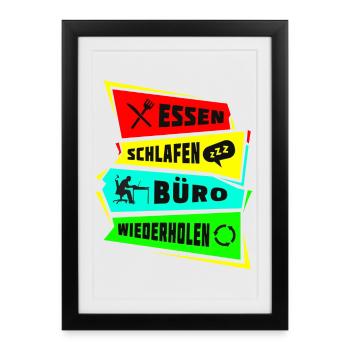 Eat Sleep Office Repeat - Framed poster (27 × 37 cm) - black - Front