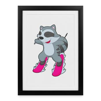 Raccoon Skier Ski - Affiche encadrée (27 × 37 cm) - noir - Devant