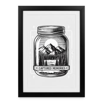 Paysage de montagne en verre Camping en plein air Nature Art - Affiche encadrée (27 × 37 cm) - noir - Devant