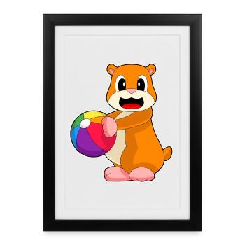 Natation Hamster Water-polo Été - Affiche encadrée (27 × 37 cm) - noir - Devant