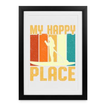 My Happy Place Girl Paddle Board Retro Vintage - Framed poster (27 × 37 cm) - black - Front