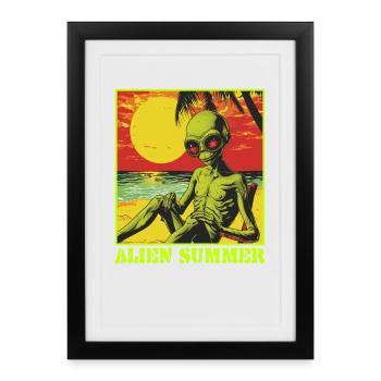 Space Travel, Fantasy Art, Alien in Summer, Vacation - Framed poster (27 × 37 cm) - black - Front