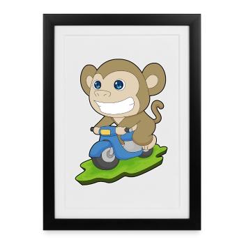 Affe Motorroller - Gerahmtes Poster (27 × 37 cm) - Schwarz - Vorne