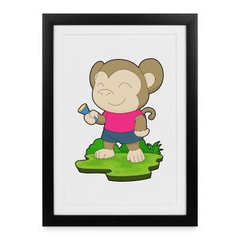 Lampe de poche Singe - Affiche encadrée (27 × 37 cm) - noir - Devant
