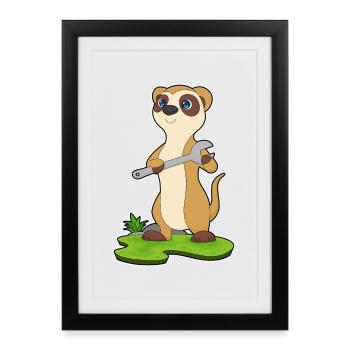 Erdmännchen Handwerker Schraubenschlüssel - Gerahmtes Poster (27 × 37 cm) - Schwarz - Vorne
