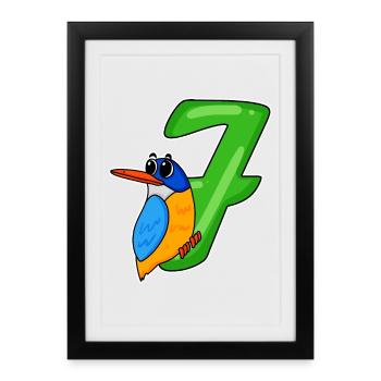 Motif Oiseau 7ème Anniversaire - 7 ans - Affiche encadrée (27 × 37 cm) - noir - Devant