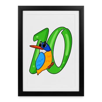 10ème anniversaire motif martin-pêcheur - dix ans - Affiche encadrée (27 × 37 cm) - noir - Devant