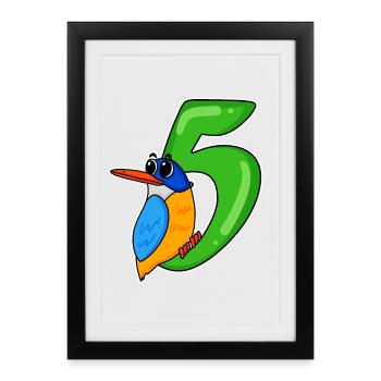 Motif 5ème Anniversaire Oiseau - 5 ans - Affiche encadrée (27 × 37 cm) - noir - Devant