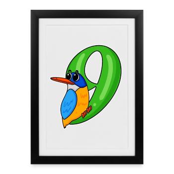9th Birthday Motif Bird - 9 Years - Framed poster (27 × 37 cm) - black - Front