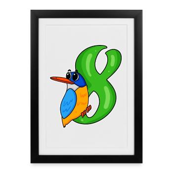 8th Birthday Motif Kingfisher - Eight Years Old - Framed poster (27 × 37 cm) - black - Front