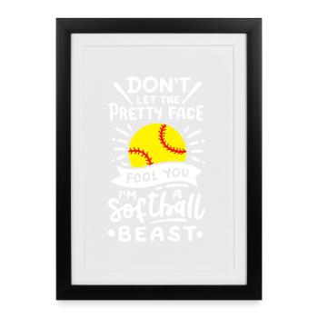 Softball Softball-Spieler - Gerahmtes Poster (27 × 37 cm) - Schwarz - Vorne