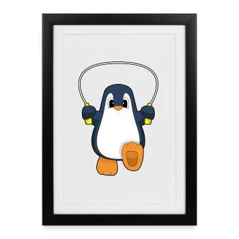 Penguin Skipping Rope Skipping Rope Fitness - Framed poster (27 × 37 cm) - black - Front