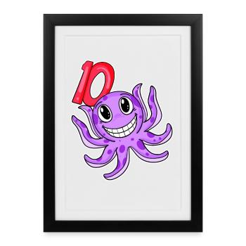 Motif 10e anniversaire Poulpe - Dix ans - Affiche encadrée (27 × 37 cm) - noir - Devant