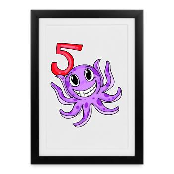 5th Birthday Motif Octopus - Five Years Old - Framed poster (27 × 37 cm) - black - Front