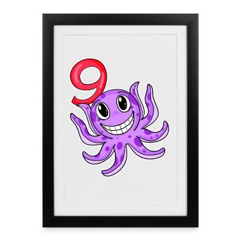 Motif 9e anniversaire Octopus - Neuf ans - Affiche encadrée (27 × 37 cm) - noir - Devant