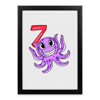Motif 7e anniversaire Octopus - Sept ans - Affiche encadrée (27 × 37 cm) - noir - Devant