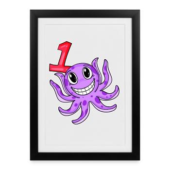 Motif 1er anniversaire Poulpe - Un an - Affiche encadrée (27 × 37 cm) - noir - Devant