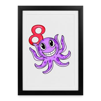 8th Birthday Motif Octopus - Eight Years Old - Framed poster (27 × 37 cm) - black - Front