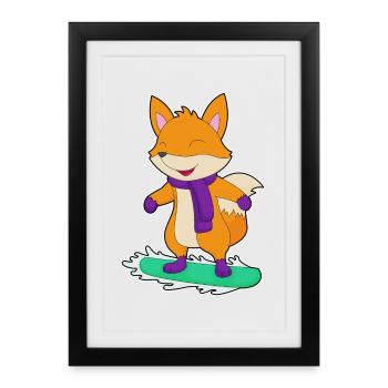 Fuchs Snowboarder Snowboard - Gerahmtes Poster (27 × 37 cm) - Schwarz - Vorne