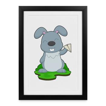 Avion en papier lapin - Affiche encadrée (27 × 37 cm) - noir - Devant