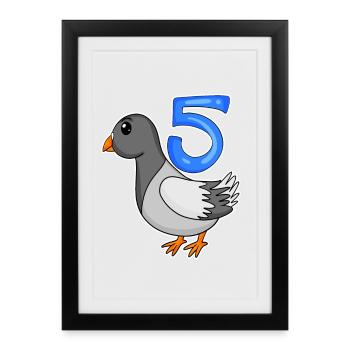 5th Birthday Motif Dove - Five Years Old - Framed poster (27 × 37 cm) - black - Front