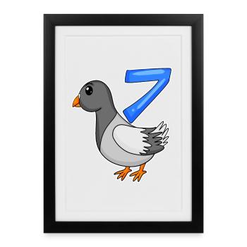Motif Colombe 7ème Anniversaire - Sept ans - Affiche encadrée (27 × 37 cm) - noir - Devant