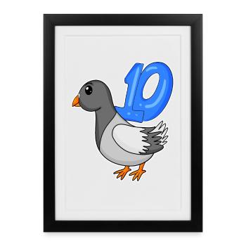 Motif 10ème Anniversaire Colombe - Dix ans - Affiche encadrée (27 × 37 cm) - noir - Devant