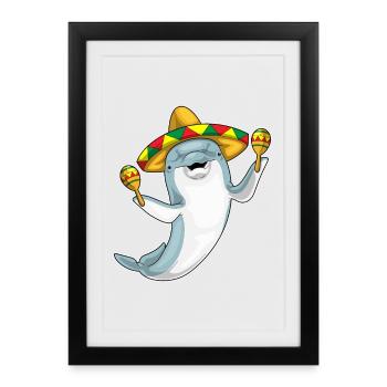 Musique de hochet de musicien de dauphins - Affiche encadrée (27 × 37 cm) - noir - Devant