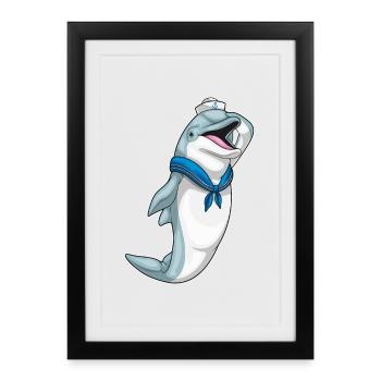 Dolphin Sailor Chapeau de marin - Affiche encadrée (27 × 37 cm) - noir - Devant