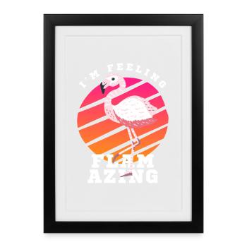 Flamingo coucher de soleil rétro citation drôle - Affiche encadrée (27 × 37 cm) - noir - Devant