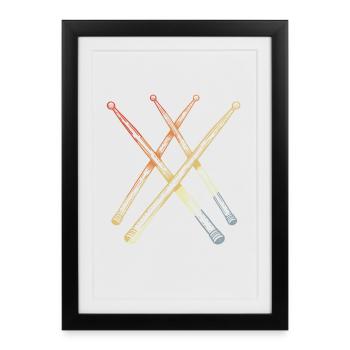 Retro Drumsticks Sketch - Framed poster (27 × 37 cm) - black - Front