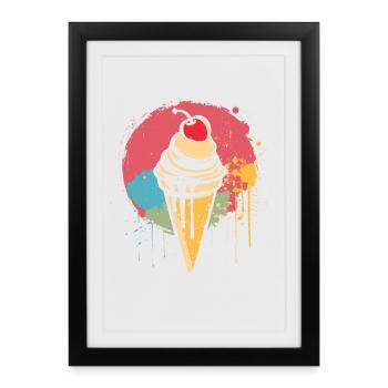 Graffiti de cornet de crème glacée - Affiche encadrée (27 × 37 cm) - noir - Devant