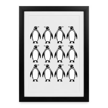 Minimalist Penguin Pattern Design - Framed poster (27 × 37 cm) - black - Front