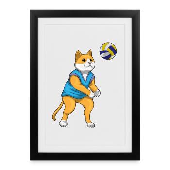 Cat Volleyball Player Volleyball - Framed poster (27 × 37 cm) - black - Front