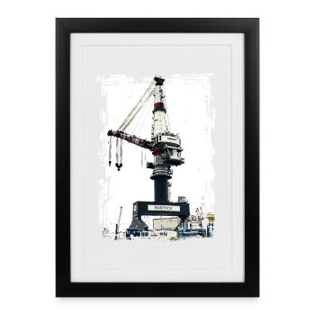 Grue Rostock Port Liebherrr - Affiche encadrée (27 × 37 cm) - noir - Devant