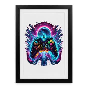 Manette de jeu rétro Vibrant Neon - Affiche encadrée (27 × 37 cm) - noir - Devant
