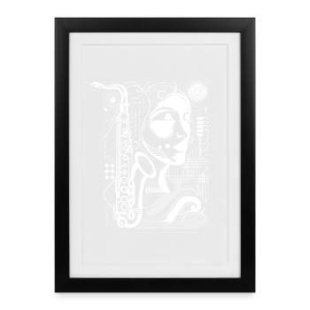 Saxophon Frau - Gerahmtes Poster (27 × 37 cm) - Schwarz - Vorne