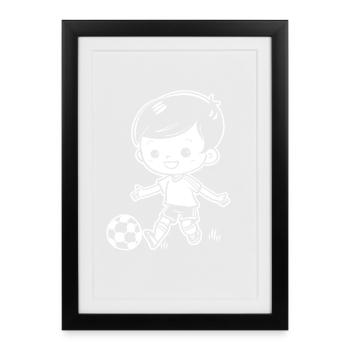 Fußball Junge Zeichnung - Gerahmtes Poster (27 × 37 cm) - Schwarz - Vorne