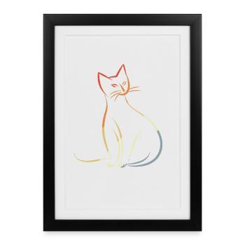 Croquis de chat rétro - Affiche encadrée (27 × 37 cm) - noir - Devant
