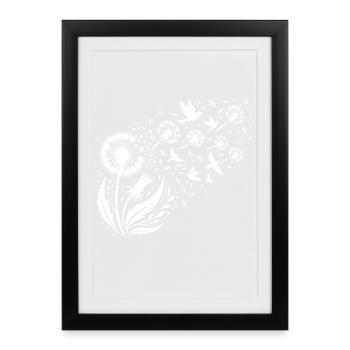 Pissenlit, Oiseaux En Vol, Nature, Art, Pissenlit - Affiche encadrée (27 × 37 cm) - noir - Devant