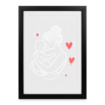 Amour intime mère-enfant – Illustrations minimalistes - Affiche encadrée (27 × 37 cm) - noir - Devant