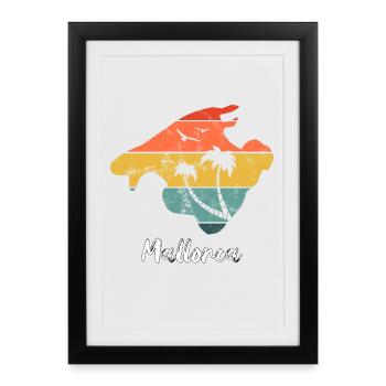 Vacances à Majorque Îles Baléares design vintage rétro - Affiche encadrée (27 × 37 cm) - noir - Devant